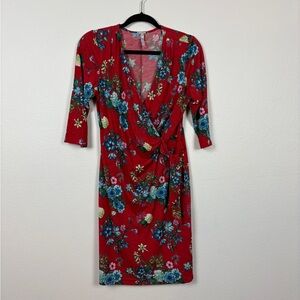 Purple Rain Boutique Faux Wrap Floral Red Dress Small